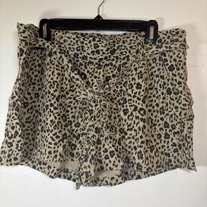 Y2K Jolt Women's XL Brown Animal Print Summer Safari Revival Shorts Pockets Tie